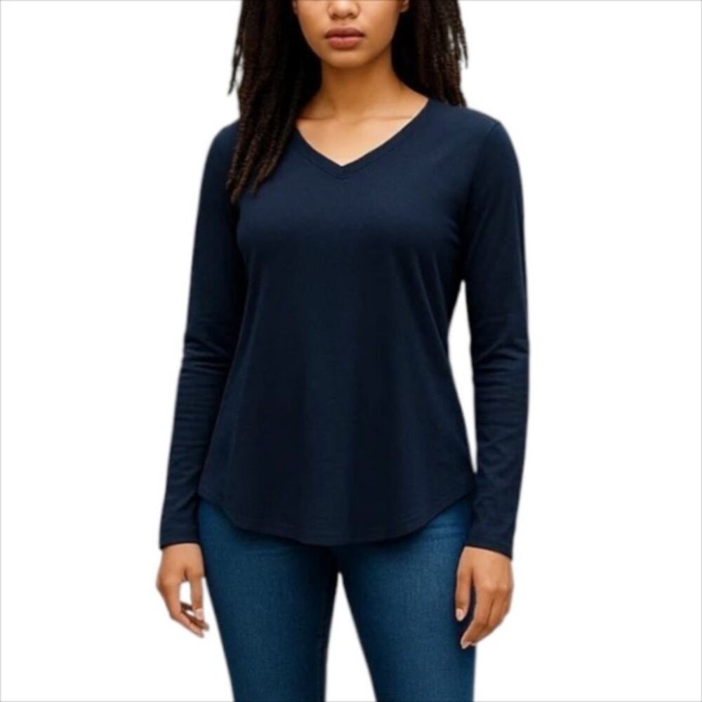 CAbi #4192 Recline V-Neck Long Sleeve Cinch Back Tee in Navy Blue Size Small